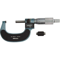 Mitutoyo - Standard Throat Electronic Outside Micrometer - Ratchet Stop Thimble, Carbide-Tipped Face - Apex Tool & Supply