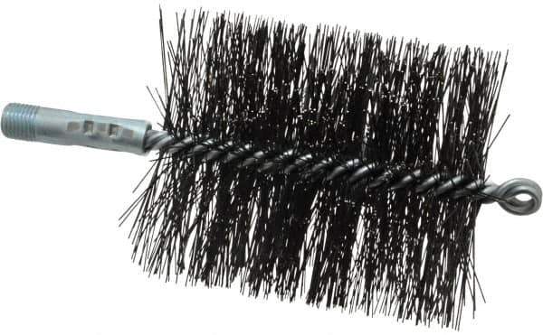 Schaefer Brush - 4-1/2" Brush Length, 3-3/4" Diam, Double Stem, Double Spiral Tube Brush - 7-1/2" Long, Tempered Steel Wire, 1/4" NPT Male Connection - Apex Tool & Supply