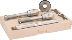 Mitutoyo - 7 Piece, 1/2 to 0.8", Carbide, TiN Coated, Hole Mechanical Inside Micrometer Set - 0.0002" Graduation, Ratchet Stop Thimble, Includes Extension, Fitted Plastic Case & (1) Setting Ring - Apex Tool & Supply