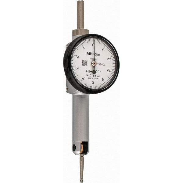Mitutoyo - 0.01 Inch Range, 0.0001 Inch Dial Graduation, Horizontal Dial Test Indicator - 1.27 Inch White Dial, 0-5-0 Dial Reading, Accurate to 0.0002 Inch - Apex Tool & Supply