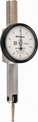 Mitutoyo - 0.01 Inch Range, 0.0001 Inch Dial Graduation, Horizontal Dial Test Indicator - 1.27 Inch White Dial, 0-5-0 Dial Reading, Accurate to 0.0002 Inch - Apex Tool & Supply