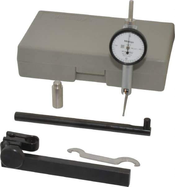 Mitutoyo - 0.02 Inch Range, 0.0005 Inch Dial Graduation, Horizontal Dial Test Indicator - 1.27 Inch White Dial, 0-10-0 Dial Reading, Accurate to 0.0005 Inch - Apex Tool & Supply