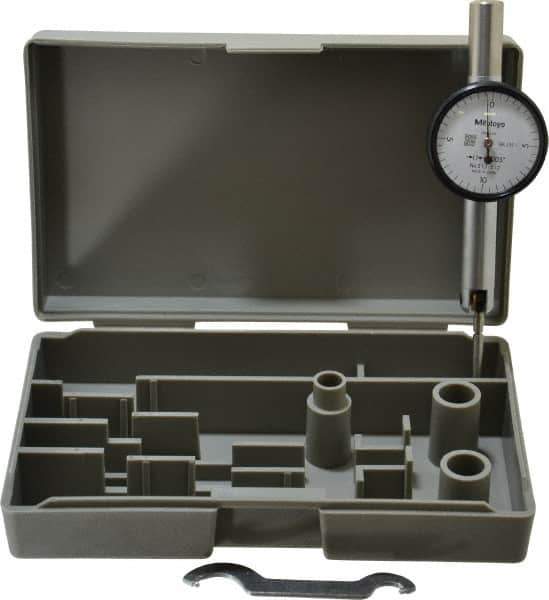 Mitutoyo - 0.02 Inch Range, 0.0005 Inch Dial Graduation, Horizontal Dial Test Indicator - 1.27 Inch White Dial, 0-10-0 Dial Reading, Accurate to 0.0005 Inch - Apex Tool & Supply