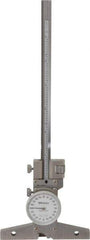 Mitutoyo - 0 to 6 Inch Range, Stainless Steel, White Dial Depth Gage - 0.001 Inch Graduation, 0.001 Inch Accuracy, 4 Inch Base Measuring Length - Apex Tool & Supply