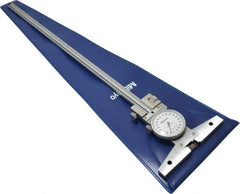 Mitutoyo - 0 to 12 Inch Range, Stainless Steel, White Dial Depth Gage - 0.0015 Inch Graduation, 0.0015 Inch Accuracy, 4 Inch Base Measuring Length - Apex Tool & Supply