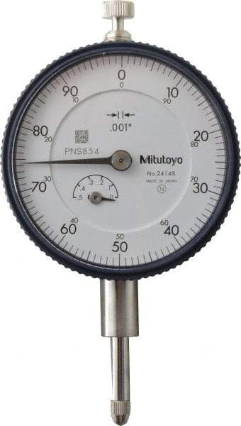 Mitutoyo - 1/2" Range, 0-100 Dial Reading, 0.001" Graduation Dial Drop Indicator - 2-1/4" Dial, 0.1" Range per Revolution, 0.001" Accuracy, Revolution Counter - Apex Tool & Supply