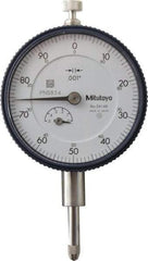 Mitutoyo - 1/2" Range, 0-100 Dial Reading, 0.001" Graduation Dial Drop Indicator - 2-1/4" Dial, 0.1" Range per Revolution, 0.001" Accuracy, Revolution Counter - Apex Tool & Supply