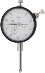 Mitutoyo - 1" Range, 0-100 Dial Reading, 0.001" Graduation Dial Drop Indicator - 2-3/16" Dial, 0.1" Range per Revolution, 0.002" Accuracy, Revolution Counter - Apex Tool & Supply