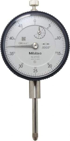 Mitutoyo - 1" Range, 0-50 Dial Reading, 0.0005" Graduation Dial Drop Indicator - 2-3/16" Dial, 0.05" Range per Revolution, 0.002" Accuracy, Revolution Counter - Apex Tool & Supply
