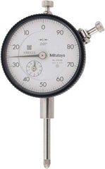 Mitutoyo - 1" Range, 100-0 Dial Reading, 0.001" Graduation Dial Drop Indicator - 2-1/4" Dial, 0.1" Range per Revolution, 0.002" Accuracy, Revolution Counter - Apex Tool & Supply