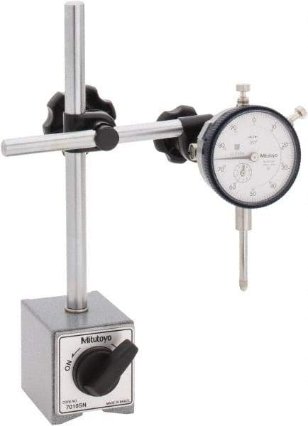 Mitutoyo - 0.001" Graduation, 1" Max Meas, 0-100 Dial Reading, Dial Indicator & Base Kit - 58mm Base Length x 50mm Base Width x 55mm Base Height - Apex Tool & Supply
