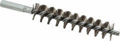 Schaefer Brush - 4" Brush Length, 7/8" Diam, Double Stem, Single Spiral Tube Brush - 6-1/4" Long, Stainless Steel, 12-24 Female Connection - Apex Tool & Supply