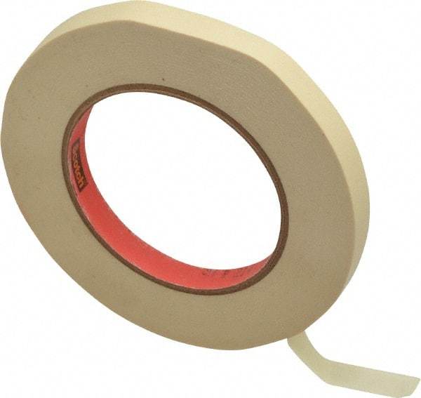 3M - 1/2" Wide x 60 Yd Long Tan Paper Masking Tape - Series 214, 5.8 mil Thick, 27 In/Lb Tensile Strength - Apex Tool & Supply