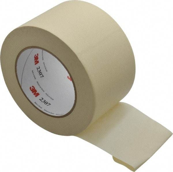 3M - 3" Wide x 60 Yd Long Tan Paper Masking Tape - Series 2307, 5.2 mil Thick, 23 In/Lb Tensile Strength - Apex Tool & Supply