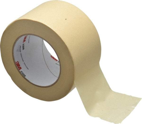 3M - 3" Wide x 60 Yd Long Tan Paper Masking Tape - Series 2308, 5.3 mil Thick, 22 In/Lb Tensile Strength - Apex Tool & Supply