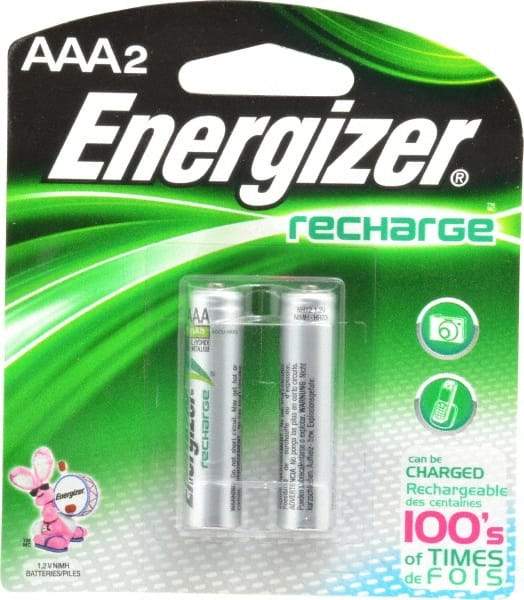 Energizer - Size AAA, NiMH, 2 Pack, Standard Battery - 1.2 Volts, Flat Terminal, ANSI Regulated - Apex Tool & Supply
