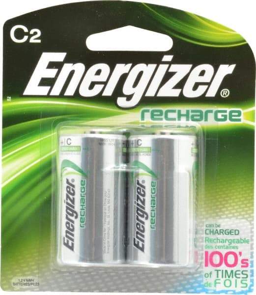 Energizer - Size C, NiMH, 2 Pack, Standard Battery - 1.2 Volts, Flat Terminal, ANSI Regulated - Apex Tool & Supply