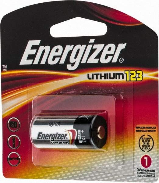 Energizer - Size 123, Lithium, Photo Battery - 3 Volts, Flat Terminal, CR17345, ANSI, IEC Regulated - Apex Tool & Supply