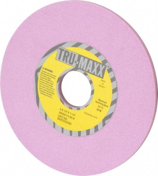 Tru-Maxx - 6" Diam x 1-1/4" Hole x 1/4" Thick, K Hardness, 80 Grit Surface Grinding Wheel - Aluminum Oxide, Type 1, Medium Grade, 5,410 Max RPM, Vitrified Bond, No Recess - Apex Tool & Supply
