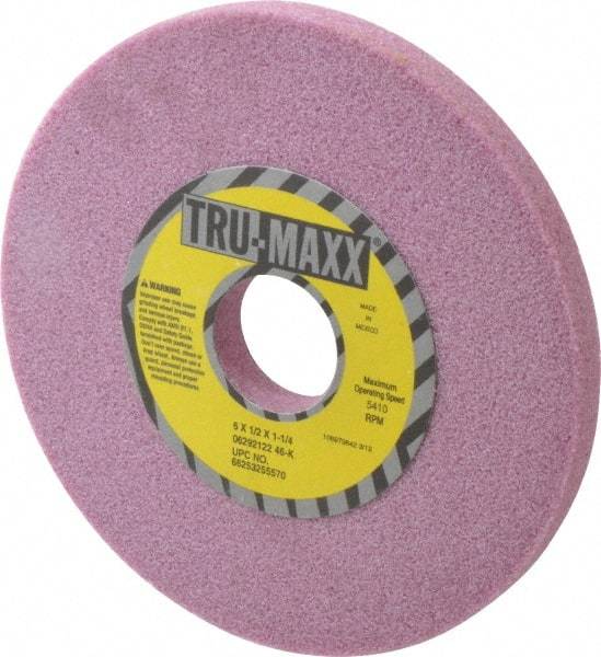 Tru-Maxx - 6" Diam x 1-1/4" Hole x 1/2" Thick, K Hardness, 46 Grit Surface Grinding Wheel - Aluminum Oxide, Type 1, Coarse Grade, 5,410 Max RPM, Vitrified Bond, No Recess - Apex Tool & Supply
