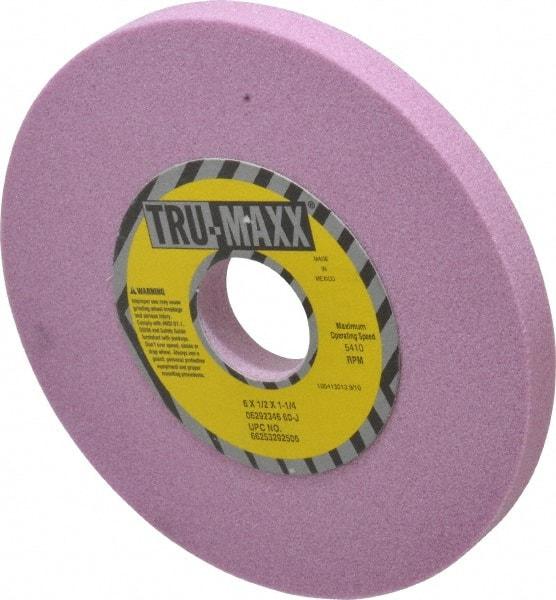 Tru-Maxx - 6" Diam x 1-1/4" Hole x 1/2" Thick, J Hardness, 60 Grit Surface Grinding Wheel - Aluminum Oxide, Type 1, Medium Grade, 5,410 Max RPM, Vitrified Bond, No Recess - Apex Tool & Supply