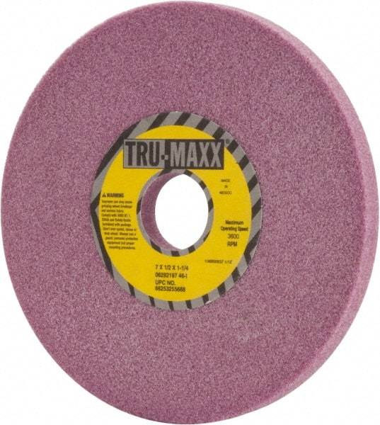 Tru-Maxx - 7" Diam x 1-1/4" Hole x 1/2" Thick, I Hardness, 46 Grit Surface Grinding Wheel - Aluminum Oxide, Type 1, Coarse Grade, 3,600 Max RPM, Vitrified Bond, No Recess - Apex Tool & Supply