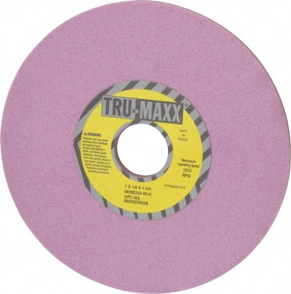 Tru-Maxx - 7" Diam x 1-1/4" Hole x 1/4" Thick, K Hardness, 60 Grit Surface Grinding Wheel - Aluminum Oxide, Type 1, Medium Grade, 3,600 Max RPM, Vitrified Bond, No Recess - Apex Tool & Supply