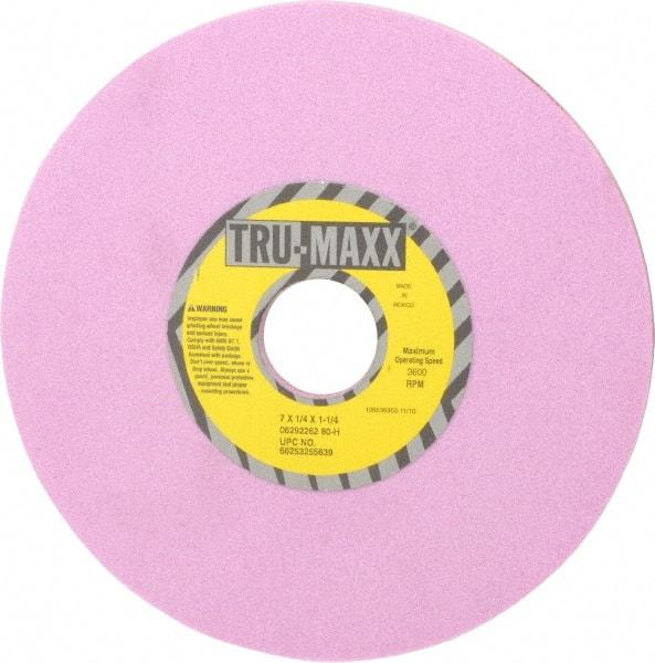 Tru-Maxx - 7" Diam x 1-1/4" Hole x 1/4" Thick, H Hardness, 80 Grit Surface Grinding Wheel - Aluminum Oxide, Type 1, Medium Grade, 3,600 Max RPM, Vitrified Bond, No Recess - Apex Tool & Supply