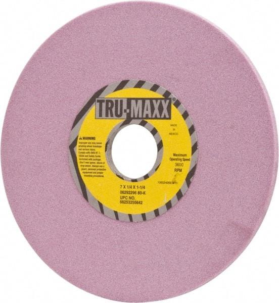 Tru-Maxx - 7" Diam x 1-1/4" Hole x 1/4" Thick, K Hardness, 80 Grit Surface Grinding Wheel - Aluminum Oxide, Type 1, Medium Grade, 3,600 Max RPM, Vitrified Bond, No Recess - Apex Tool & Supply