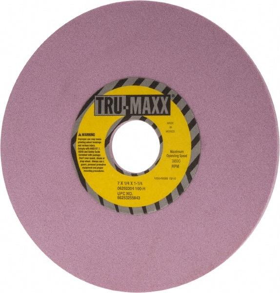 Tru-Maxx - 7" Diam x 1-1/4" Hole x 1/4" Thick, H Hardness, 100 Grit Surface Grinding Wheel - Aluminum Oxide, Type 1, Fine Grade, 3,600 Max RPM, Vitrified Bond, No Recess - Apex Tool & Supply