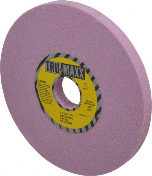 Tru-Maxx - 7" Diam x 1-1/4" Hole x 1/2" Thick, H Hardness, 80 Grit Surface Grinding Wheel - Aluminum Oxide, Type 1, Medium Grade, 3,600 Max RPM, Vitrified Bond, No Recess - Apex Tool & Supply