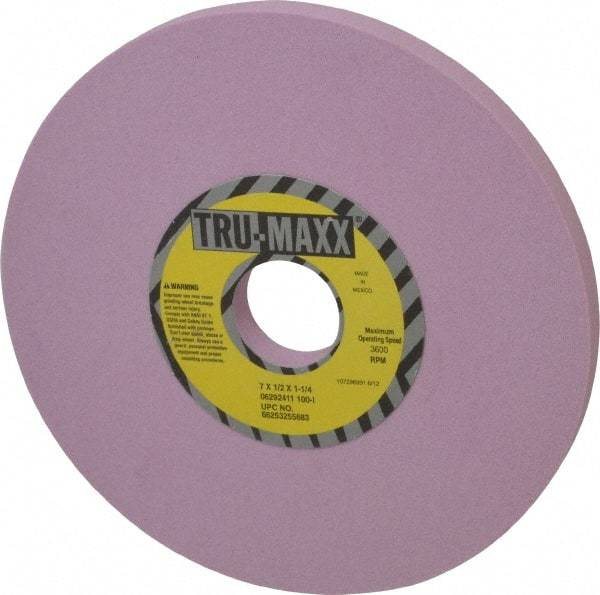 Tru-Maxx - 7" Diam x 1-1/4" Hole x 1/2" Thick, I Hardness, 100 Grit Surface Grinding Wheel - Aluminum Oxide, Type 1, Fine Grade, 3,600 Max RPM, Vitrified Bond, No Recess - Apex Tool & Supply
