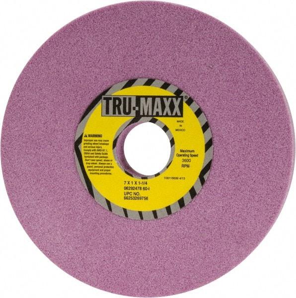Tru-Maxx - 7" Diam x 1-1/4" Hole x 1" Thick, I Hardness, 60 Grit Surface Grinding Wheel - Aluminum Oxide, Type 1, Medium Grade, 3,600 Max RPM, Vitrified Bond, No Recess - Apex Tool & Supply