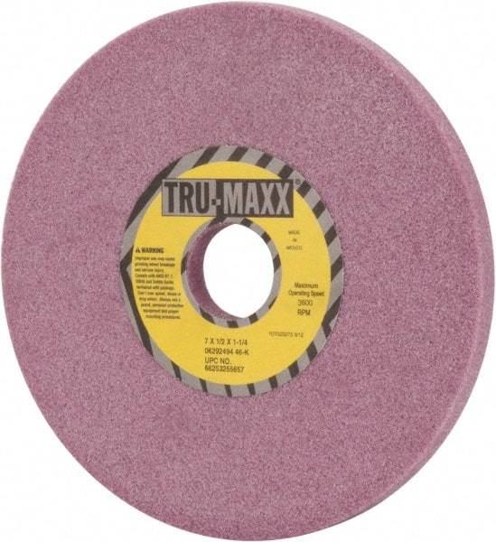 Tru-Maxx - 7" Diam x 1-1/4" Hole x 1/2" Thick, K Hardness, 46 Grit Surface Grinding Wheel - Aluminum Oxide, Type 1, Coarse Grade, 3,600 Max RPM, Vitrified Bond, No Recess - Apex Tool & Supply