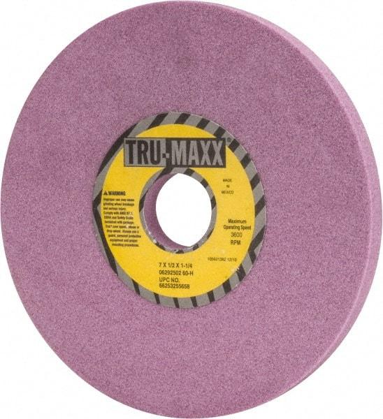 Tru-Maxx - 7" Diam x 1-1/4" Hole x 1/2" Thick, H Hardness, 60 Grit Surface Grinding Wheel - Aluminum Oxide, Type 1, Medium Grade, 3,600 Max RPM, Vitrified Bond, No Recess - Apex Tool & Supply