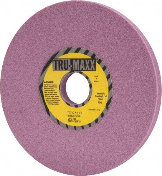 Tru-Maxx - 7" Diam x 1-1/4" Hole x 1/2" Thick, I Hardness, 60 Grit Surface Grinding Wheel - Aluminum Oxide, Type 1, Medium Grade, 3,600 Max RPM, Vitrified Bond, No Recess - Apex Tool & Supply