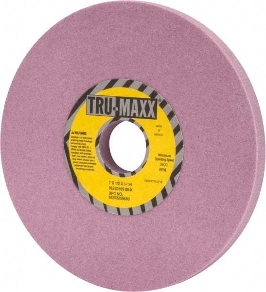 Tru-Maxx - 7" Diam x 1-1/4" Hole x 1/2" Thick, K Hardness, 80 Grit Surface Grinding Wheel - Aluminum Oxide, Type 1, Medium Grade, 3,600 Max RPM, Vitrified Bond, No Recess - Apex Tool & Supply