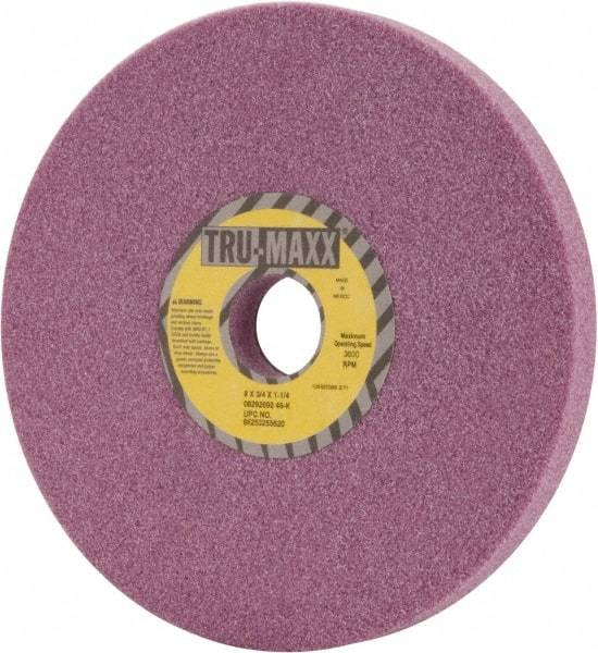 Tru-Maxx - 8" Diam x 1-1/4" Hole x 3/4" Thick, K Hardness, 46 Grit Surface Grinding Wheel - Aluminum Oxide, Type 1, Coarse Grade, 3,600 Max RPM, Vitrified Bond, No Recess - Apex Tool & Supply