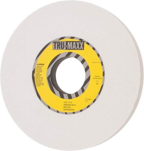 Tru-Maxx - 12" Diam x 3" Hole x 1" Thick, H Hardness, 60 Grit Surface Grinding Wheel - Aluminum Oxide, Type 1, Medium Grade, 2,705 Max RPM, Vitrified Bond, No Recess - Apex Tool & Supply