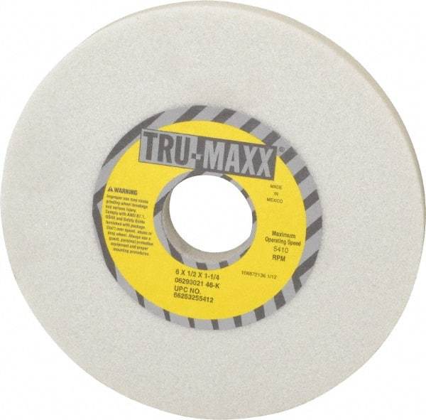 Tru-Maxx - 6" Diam x 1-1/4" Hole x 1/2" Thick, K Hardness, 46 Grit Surface Grinding Wheel - Aluminum Oxide, Type 1, Coarse Grade, 5,410 Max RPM, Vitrified Bond, No Recess - Apex Tool & Supply