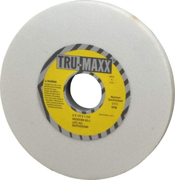 Tru-Maxx - 6" Diam x 1-1/4" Hole x 1/2" Thick, J Hardness, 60 Grit Surface Grinding Wheel - Aluminum Oxide, Type 1, Medium Grade, 5,410 Max RPM, Vitrified Bond, No Recess - Apex Tool & Supply