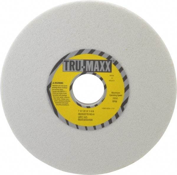 Tru-Maxx - 7" Diam x 1-1/4" Hole x 1/2" Thick, H Hardness, 60 Grit Surface Grinding Wheel - Aluminum Oxide, Type 1, Medium Grade, 3,600 Max RPM, Vitrified Bond, No Recess - Apex Tool & Supply