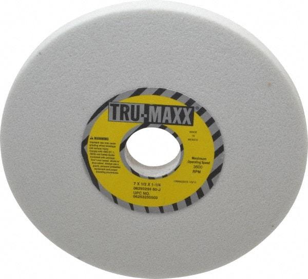 Tru-Maxx - 7" Diam x 1-1/4" Hole x 1/2" Thick, J Hardness, 60 Grit Surface Grinding Wheel - Aluminum Oxide, Type 1, Medium Grade, 3,600 Max RPM, Vitrified Bond, No Recess - Apex Tool & Supply