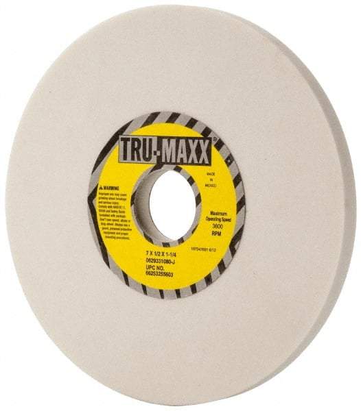Tru-Maxx - 7" Diam x 1-1/4" Hole x 1/2" Thick, J Hardness, 80 Grit Surface Grinding Wheel - Aluminum Oxide, Type 1, Medium Grade, 3,600 Max RPM, Vitrified Bond, No Recess - Apex Tool & Supply