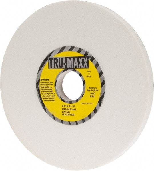 Tru-Maxx - 7" Diam x 1-1/4" Hole x 1/2" Thick, I Hardness, 100 Grit Surface Grinding Wheel - Aluminum Oxide, Type 1, Fine Grade, 3,600 Max RPM, Vitrified Bond, No Recess - Apex Tool & Supply