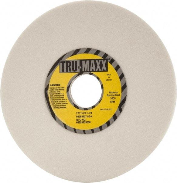 Tru-Maxx - 7" Diam x 1-1/4" Hole x 1/4" Thick, K Hardness, 80 Grit Surface Grinding Wheel - Aluminum Oxide, Type 1, Medium Grade, 3,600 Max RPM, Vitrified Bond, No Recess - Apex Tool & Supply
