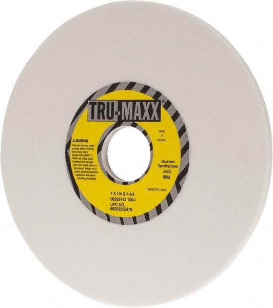 Tru-Maxx - 7" Diam x 1-1/4" Hole x 1/4" Thick, I Hardness, 100 Grit Surface Grinding Wheel - Aluminum Oxide, Type 1, Fine Grade, 3,600 Max RPM, Vitrified Bond, No Recess - Apex Tool & Supply