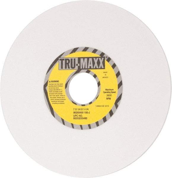 Tru-Maxx - 7" Diam x 1-1/4" Hole x 1/4" Thick, J Hardness, 100 Grit Surface Grinding Wheel - Aluminum Oxide, Type 1, Fine Grade, 3,600 Max RPM, Vitrified Bond, No Recess - Apex Tool & Supply
