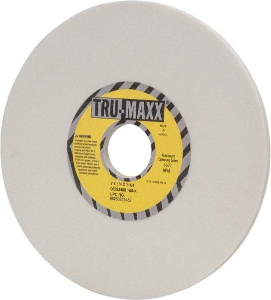 Tru-Maxx - 7" Diam x 1-1/4" Hole x 1/4" Thick, K Hardness, 100 Grit Surface Grinding Wheel - Aluminum Oxide, Type 1, Fine Grade, 3,600 Max RPM, Vitrified Bond, No Recess - Apex Tool & Supply