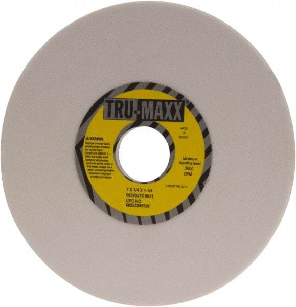 Tru-Maxx - 7" Diam x 1-1/4" Hole x 1/4" Thick, H Hardness, 80 Grit Surface Grinding Wheel - Aluminum Oxide, Type 1, Medium Grade, 3,600 Max RPM, Vitrified Bond, No Recess - Apex Tool & Supply
